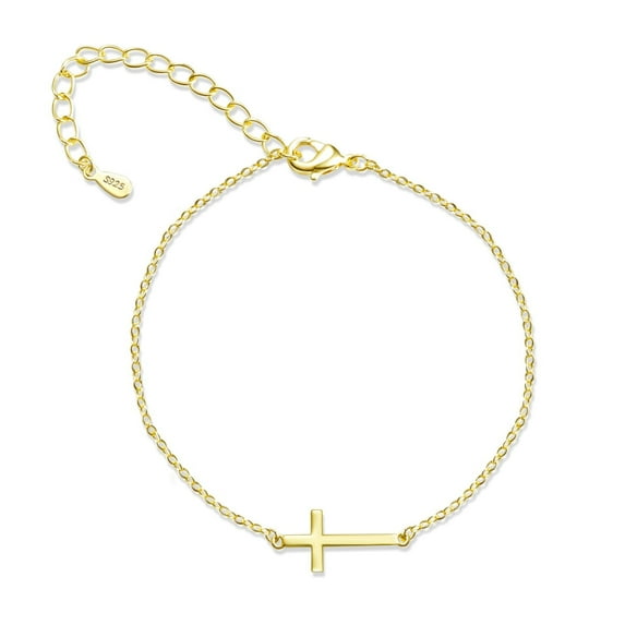 Lancharmed Bracelets for Women Trendy O Chain Cross Gold Plated Bracelet Anniversary Gifts for Men
