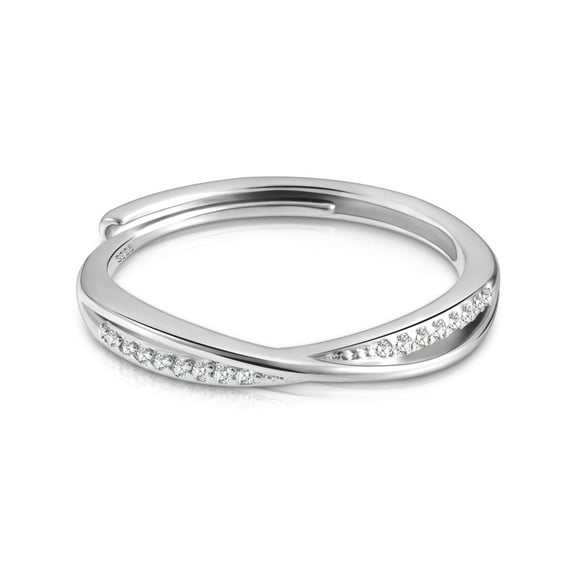 Lancharmed Fidget Rings White Gold Plated Rings Crossed Zirconia Open End Adjustable Thumb Gifts for Mom