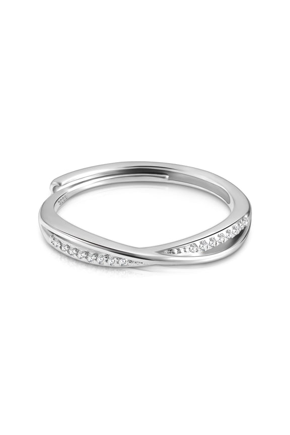 Fidget Rings White Gold Plated Rings Crossed Zirconia Open End Adjustable Thumb Gifts for Mom