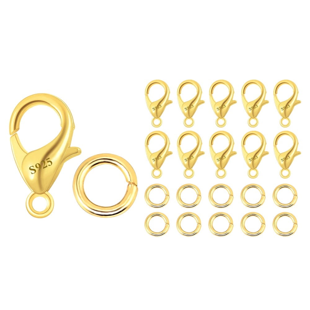 Lancharmed Gold Bracelet 14K Gold Plated Attachmentlobster Clasp 10 Open Jump Rings10 Necklace Jewellery Clasp Snecklace Extenders for Womens Classroom Valentines Gifts