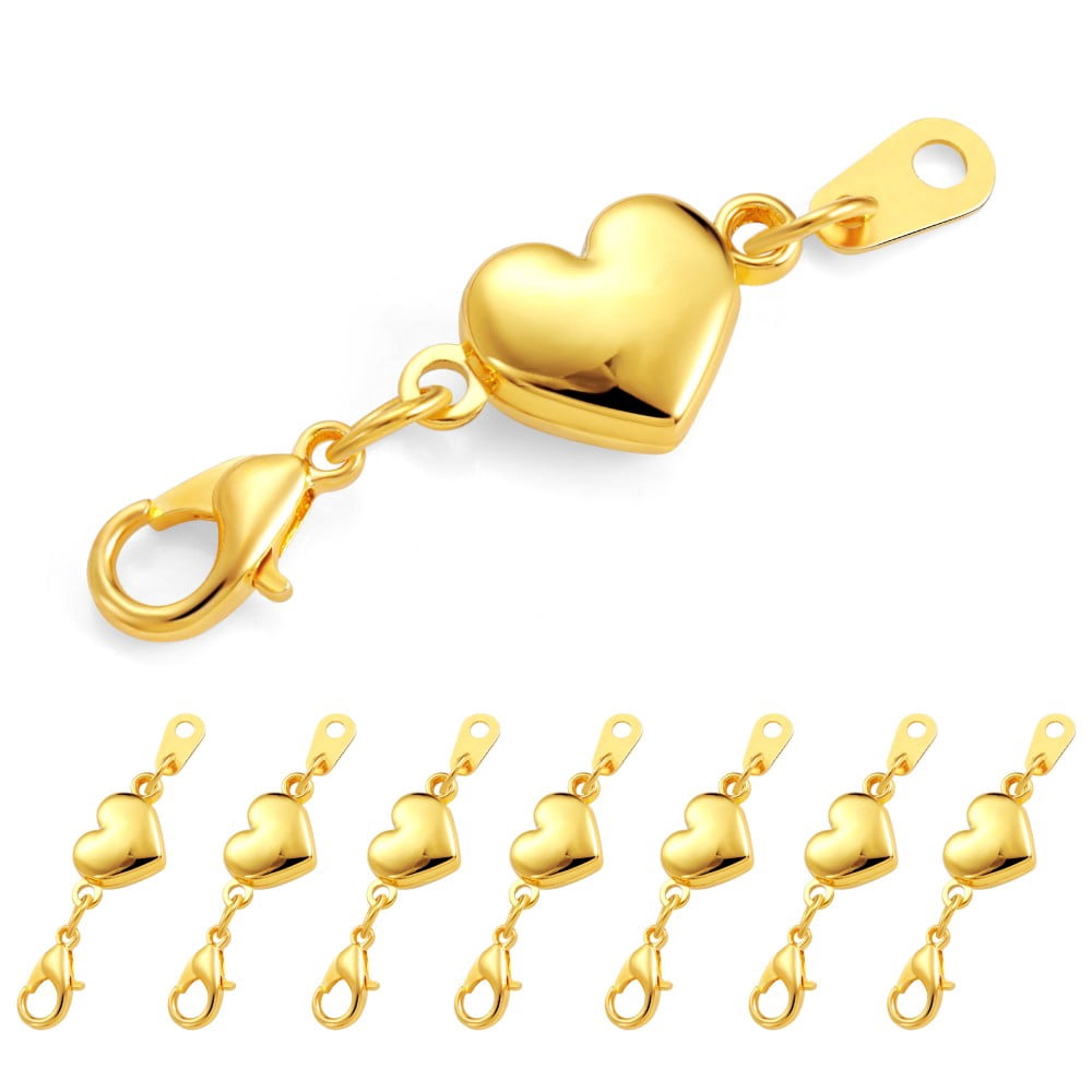Lancharmed Gold Bracelet Connecting Clasp Alloy Heart Shape Magnetic Clasp Golden 8Pcs Jewellery Clasp Necklace Extenders for Women 21St Birthday Gifts for Her