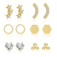 thumbnail image 1 of Lancharmed Gold Plated Cute Earrings,6 Pairs of Stud Hexagonal Zircon Heart Round Ball Pentagrams Earring Gifts Women, 1 of 8