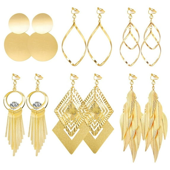 Lancharmed Gold Plated Earrings Studs,6 Pairs Double Circle Prismatic Tassel Leaves Earring Classroom Valentines Gifts