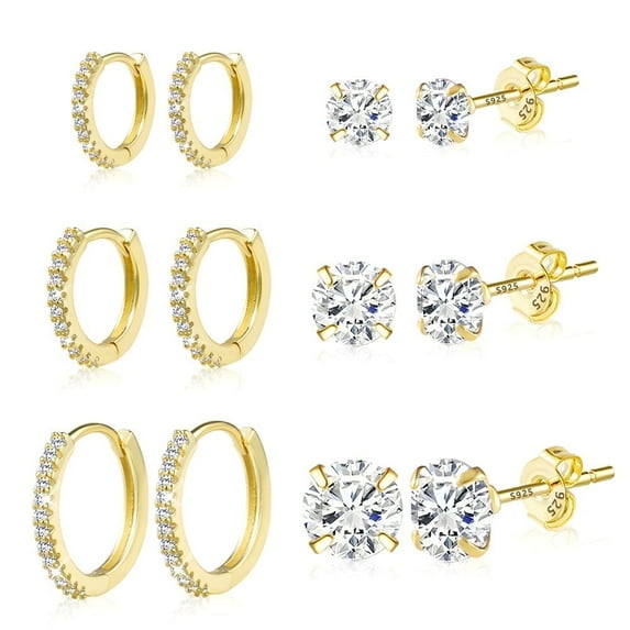 Lancharmed Gold Plated Earrings for Mother,Four Claw Zircon Round Stud Earring Gifts for Women Under 10 Dollars