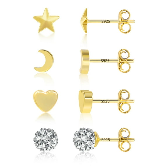 Lancharmed Gold Plated Earrings for Mother,Stud 4 Pairs Moon Zircon Round Balls Love Pentagrams Earring Sister Gifts form Sisters