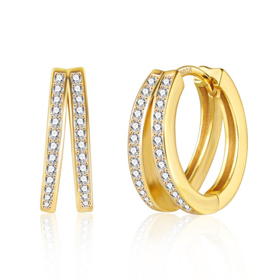 Lancharmed Gold Plated Stud Earrings,Double Circle Split Earring Sister Gifts for Women