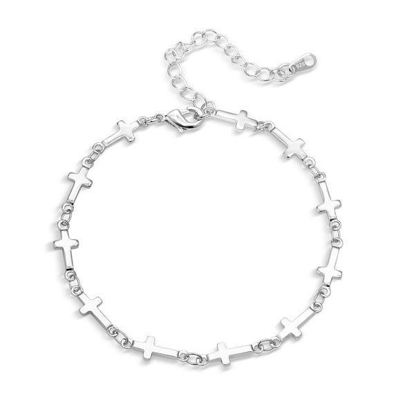 Lancharmed Mens Bracelets Glossy Cross Silver Plated Bracelet Retirement Gift for Woman