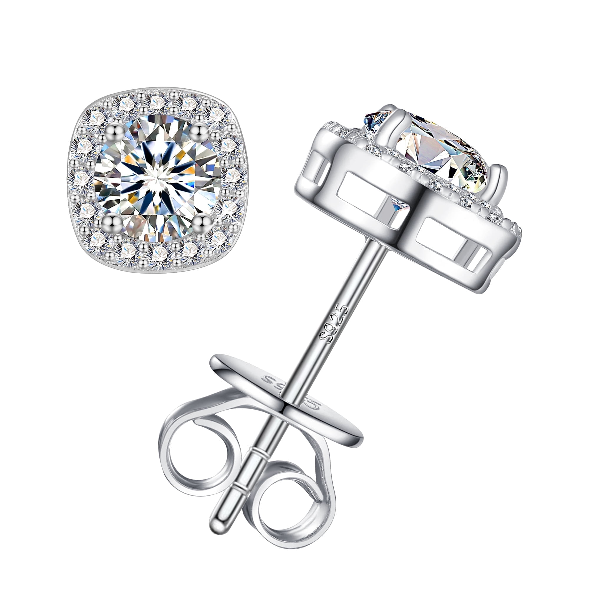 Lancharmed Moissanite Earrings 925 Sterling Silver 0.5-1 Carat Lab Created Diamond Earring 5mm- 6.5mm Real Moissanite Square Halo Earrings for Women