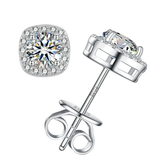 Lancharmed Moissanite Earrings 925 Sterling Silver 0.5-1 Carat Lab Created Diamond Earring 5mm- 6.5mm Real Moissanite Square Halo Earrings for Women