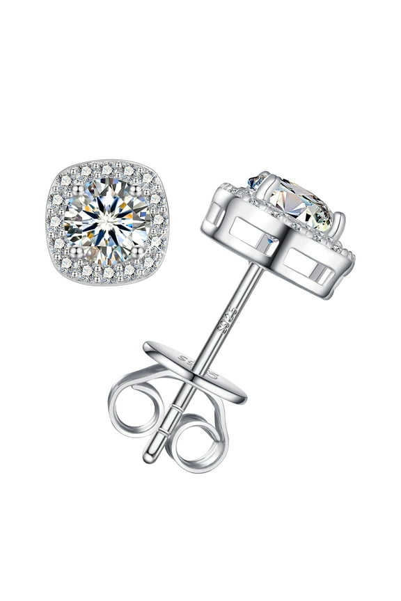 Moissanite Earrings 925 Sterling Silver 0.5-1 Carat Lab Created Diamond Earring 5mm- 6.5mm Real Moissanite Square Halo Earrings for Women