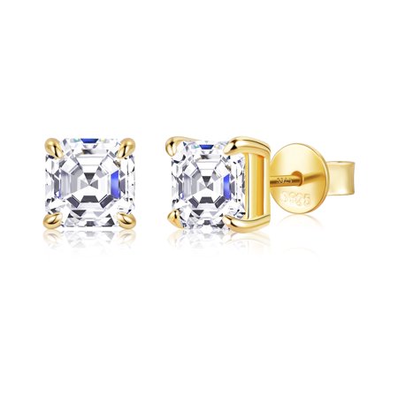 Lancharmed Diamond Earrings for Women 18K Gold Plated Sterling Silver Stud Earrings 6mm 2ct D Color VVS1 Moissanite Stud Earrings