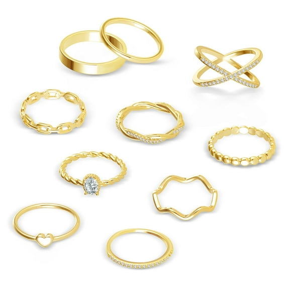 Lancharmed Ring Set 14K Gold Plated Rings 10Pcs Size 7 Anniversary Gift for Couple