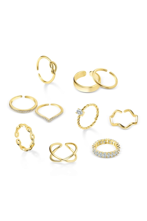 Ring Set 14K Gold Plated Rings Opening Rings 10Pcs Adjustable Thumb Birthday Gifts for Mom