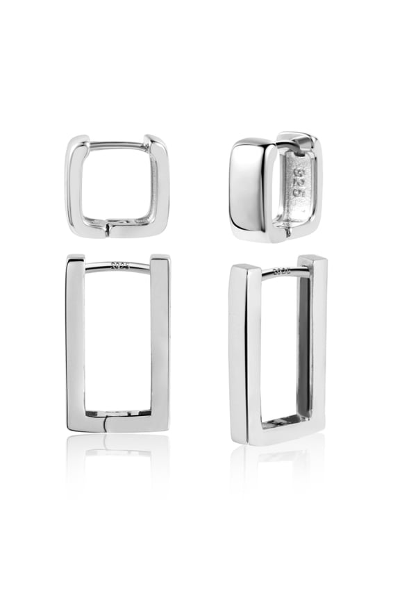 Silver Plated Cute Earrings,Square Rectangle 2 Pairs Earring New Years Gifts