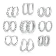 thumbnail image 1 of Lancharmed Silver Plated Cute Earrings for Womens,9 Pairs of Zircon Love U Shape Twist Hoops Earring Gift for Grandma, 1 of 8