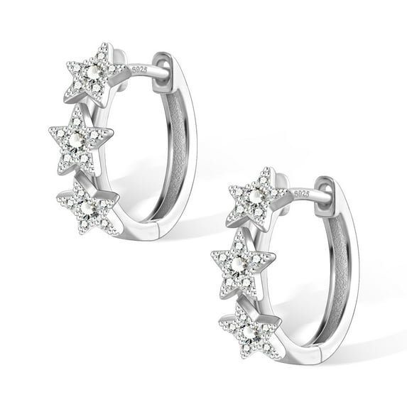Lancharmed Silver Plated Cute Earrings for Womens,Triple Star Zircon Earring Galentines Gifts