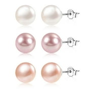 LANCHARMED Silver Plated Earrings for Mother,Three Pairs of Pearls Earring Gifts for Mom