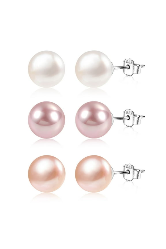 Silver Plated Earrings for Mother,Three Pairs of Pearls Earring Gifts for Mom