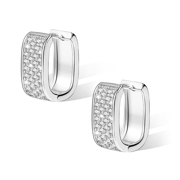 Lancharmed Silver Plated Earrings for Mother,U Shape Full of Zircon On One Side Earring Mother Daughter Gift