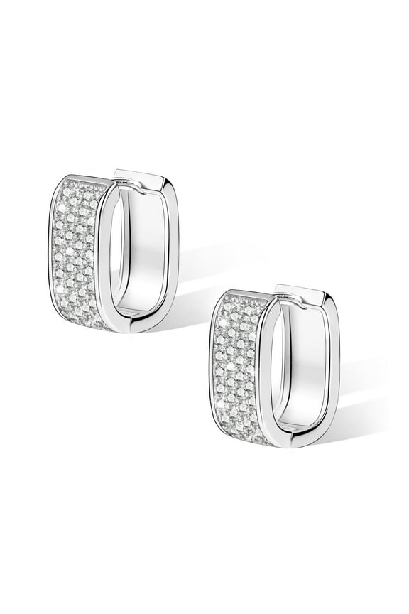 Silver Plated Earrings for Mother,U Shape Full of Zircon On One Side Earring Mother Daughter Gift