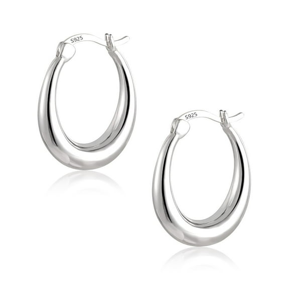 Lancharmed Silver Plated Earrings for Womens Trendy,Glossy Teardrop Oval Circles Earring Grandparents Gifts