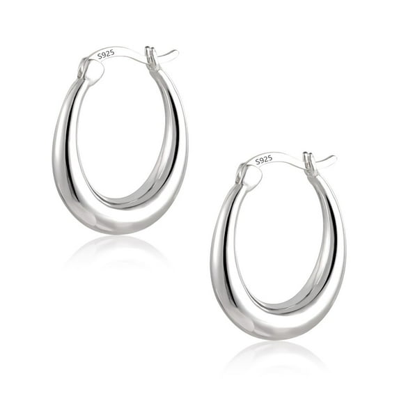 Lancharmed Silver Plated Earrings for Womens Trendy,Glossy Teardrop Oval Circles Earring Grandparents Gifts