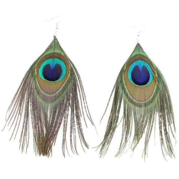 LANCHARMED Hypoallergenic Silver Plated Peacock Feather Earrings For Woman