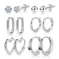 thumbnail image 1 of Lancharmed Silver Plated Hypoallergenic Earrings for Womens,6 Pairs Six Claw Zircon U Shaped Round Hearts Earring Mom Gift, 1 of 7