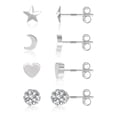 thumbnail image 1 of Lancharmed Silver Plated Stud Earrings,Stud 4 Pairs Moon Zircon Round Ball Love Pentagrams Earring Gifts for Women Under 10 Dollars, 1 of 8