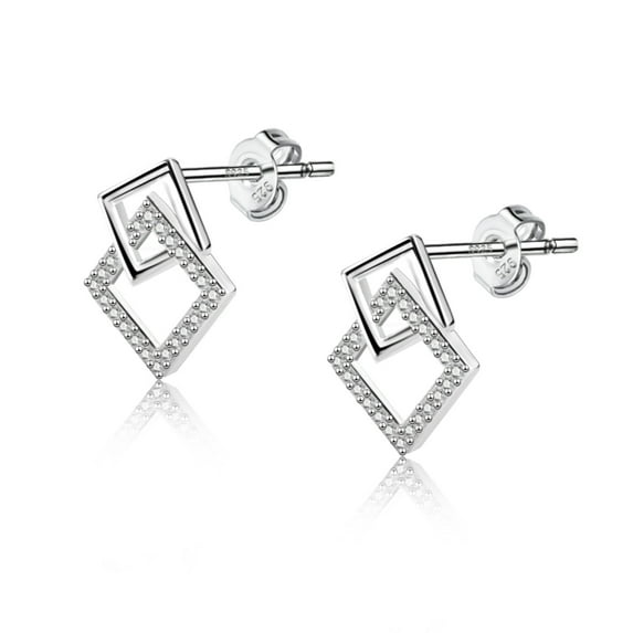 Lancharmed Silver Plated Stud Earrings for Womens,Geometric Rhombic Stud Earring Valentines Gifts