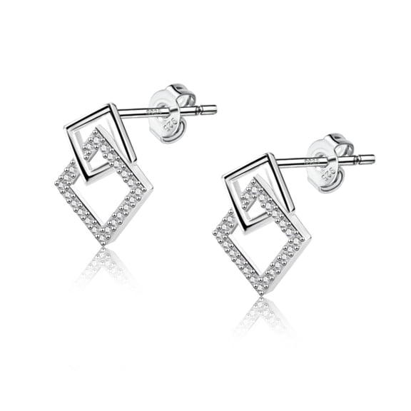 Lancharmed Silver Plated Stud Earrings for Womens,Geometric Rhombic Stud Earring Valentines Gifts