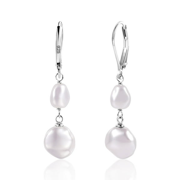 Lancharmed Silver Plated Stud Earrings for Womens,Round Pearl Pendant Earring Mother Daughter Gift