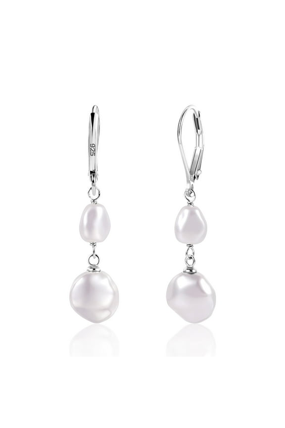 Silver Plated Stud Earrings for Womens,Round Pearl Pendant Earring Mother Daughter Gift