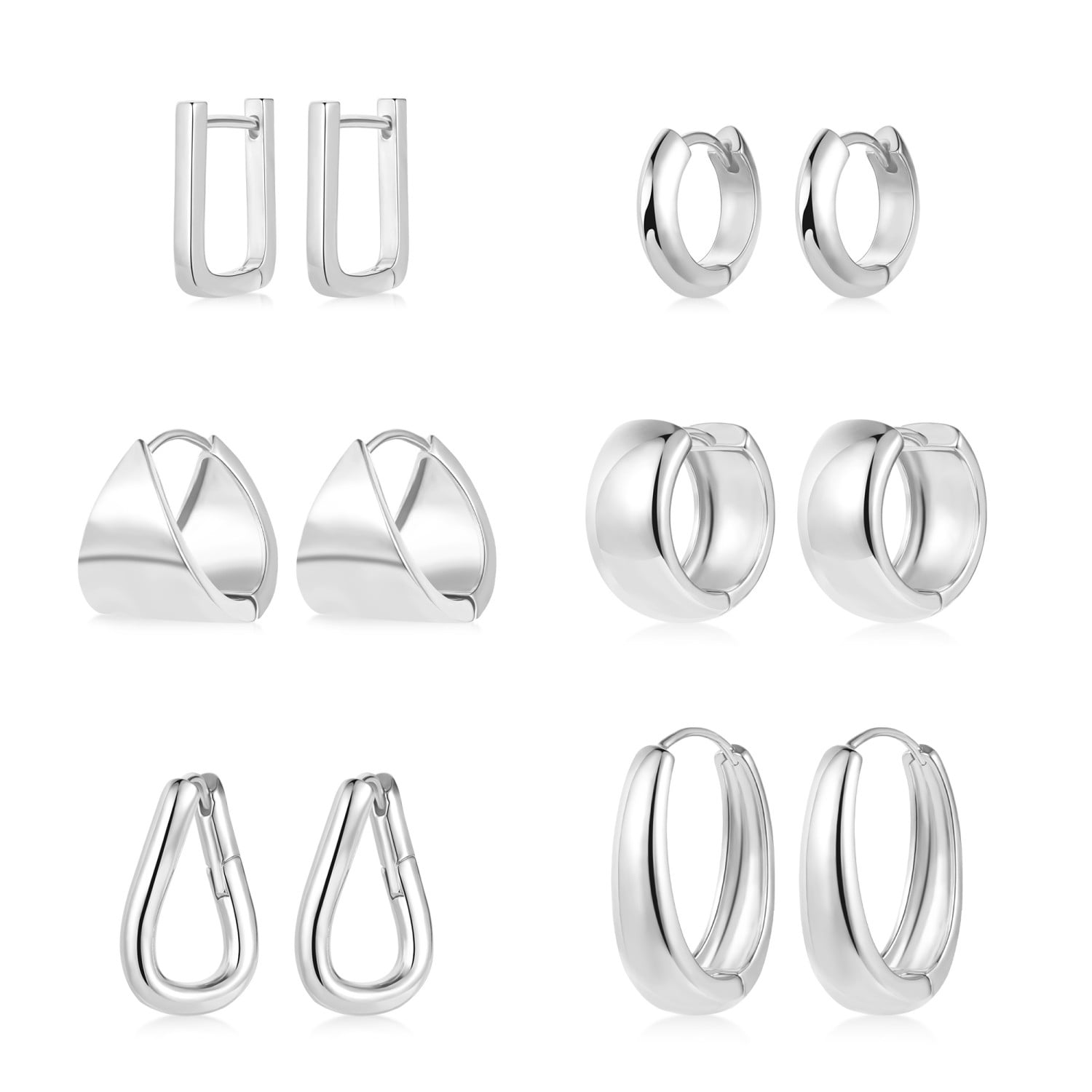 Lancharmed Silver Plated Women's Earrings,6 Pairs U Shape Tapering
