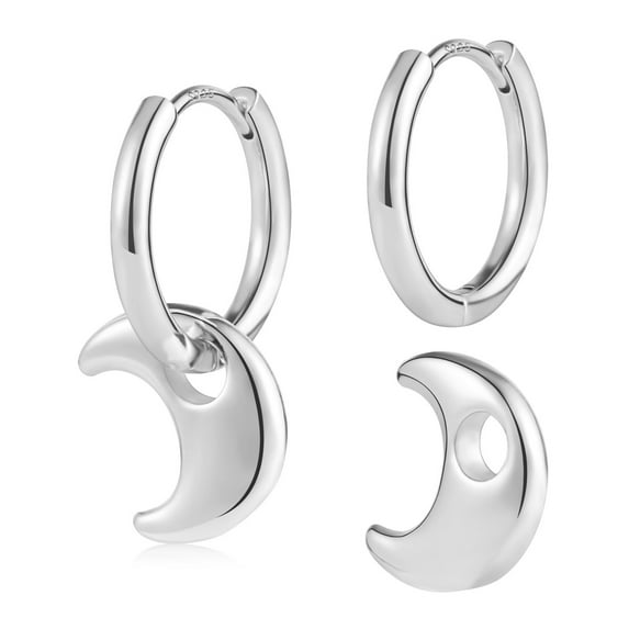Lancharmed Silver Plated Womens Earrings,Luminous Bezel Moon Pendant Earring Friend Gifts