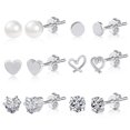 thumbnail image 1 of Lancharmed White Gold Plated Cute Earrings,6 Pairs Love Heart Round Six Claw Zirconia Pearl Stud Earring 50Th Birthday Gifts for Her, 1 of 7