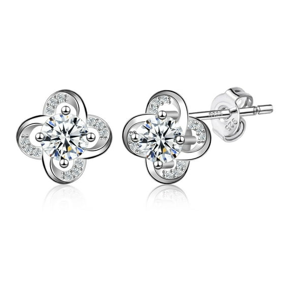 Lancharmed White Gold Plated Cute Earrings for Womens,Clover Zirconia Earring Gifts for Sister