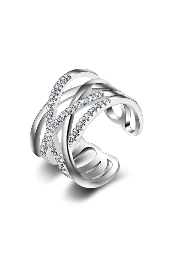 White Gold Plated Rings Double 5 Lines Crossed Zirconia Openings Adjustable Thumb Rings for Women Valentines Day Gifts for Him