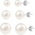 thumbnail image 1 of Lancharmed White Gold Plated Stud Earrings,3 Pairs of Pearl Earrings Valentines Day Gifts Earrings For Women, 1 of 6