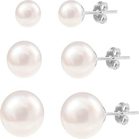 Lancharmed White Gold Plated Stud Earrings,3 Pairs of Pearl Earrings Valentines Day Gifts Earrings For Women