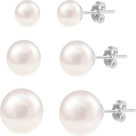 Lancharmed White Gold Plated Stud Earrings,3 Pairs of Pearl Earrings Valentines Day Gifts Earrings For Women