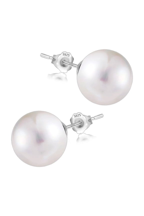 White Gold Plated Studs Earrings for Womens,12Mm Pearls Earring Friend Gift