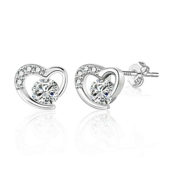Lancharmed White Gold Plated Studs Earrings for Womens,Heart Zirconia Earring Classroom Valentines Gifts