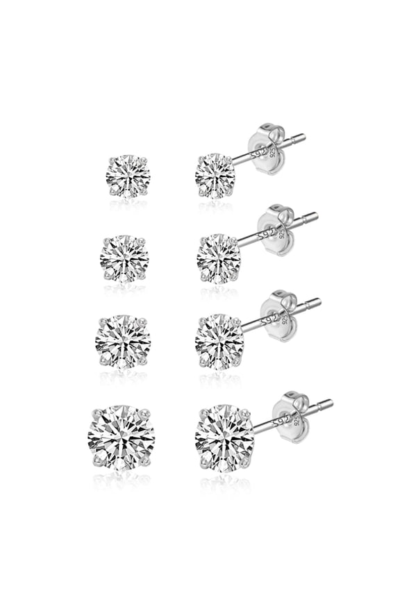 Stud Earrings For Women 3Mm 4Mm 5Mm 6Mm 4 Claw Zircon Stud 1 Pair Each Silver Plated Earrings Gifts for Women