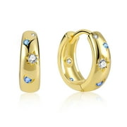 LANCHARMED Women's Earrings Gradient Blue Moon White Zirconia 14K Gold Plated Earring Gifts for Women