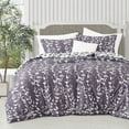 thumbnail image 1 of Lanco 3 Piece Grayish Purple Comforter Set, Queen Size Solid Microfiber Print Bedding Set, All Season Leaves Bedding, 1 of 8