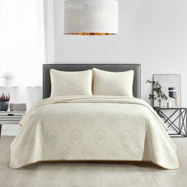 Lanco 3 Piece Quilt Set, Gold, Microfiber Double Pinsonic Quilting , Bed Size King , All Season Bedding Coverlet Set , Lightweight