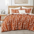 thumbnail image 1 of Lanco 3 Piece Terracotta Comforter Set, Full Size Solid Microfiber Print Bedding Set, All Season Leaves Bedding, 1 of 8