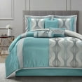 thumbnail image 1 of Lanco 7 Piece Blue Comforter Set, California King Size Jacquard Bedding Set, All Season Geometric Patchwork Bedding Set, Matching Pillows , Shams , Bed Skirt, 1 of 9