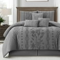 thumbnail image 1 of Lanco 7 Piece Grey Comforter Set, King Size Jacquard Bedding Set, All Season Geometric&Leaves Bedding Set, Matching Pillows , Shams , Bed Skirt, 1 of 7